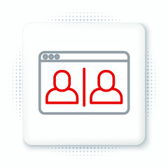 Line Video chat conference icon isolated on white background. Online meeting work form home. Remote project management. Colorful outline concept. Vector