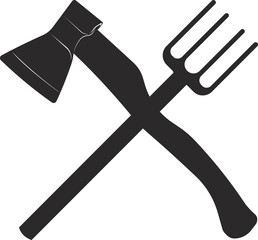 An axe and a pitchfork for agricultural work.