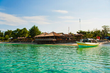 Fototapeta na wymiar Beach hut accommodation, Gili Meno Island, Gili Islands, Indonesia, Asia, Asia