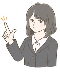 指さしをするスーツの若い女性