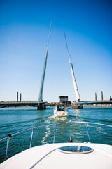 Obraz premium Going through Poole Harbour drawbridge in a speedboat, Dorset, England, United Kingdom, Europe