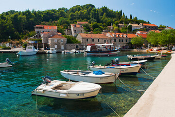 Photo of boats in the port, Sipan Island (Sipano), Elaphiti Islands, Dalmatian Coast, Croatia
