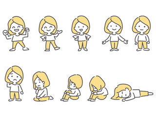 10種類のポーズをとる女性のアイコンセット