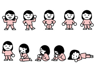 10種類のポーズをとる女性のアイコンセット
