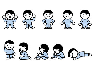 10種類のポーズをとる男性のアイコンセット