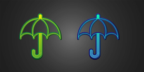 Green and blue Umbrella icon isolated on black background. Insurance concept. Waterproof icon. Protection, safety, security concept. Vector