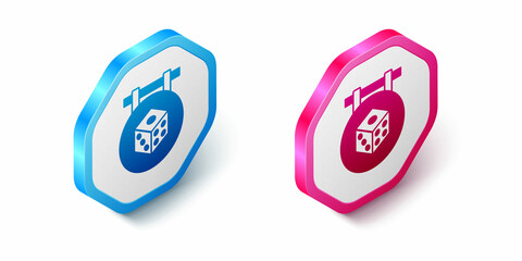 Isometric Game dice icon isolated on white background. Casino gambling. Hexagon button. Vector