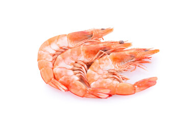 Three red shrimps isolated on a white background.