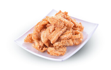 Pork rind in plate isolated on a white background