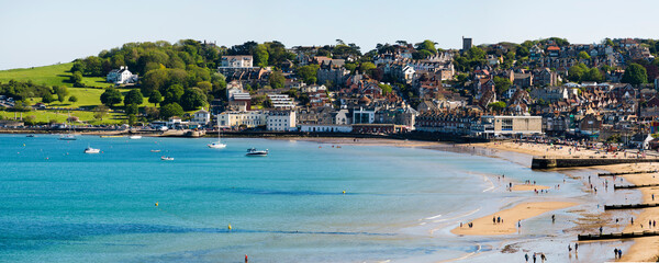 Fototapeta na wymiar Aerial view of Swanage Beach, Dorset, England, United Kingdom, Europe