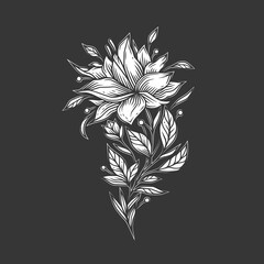 Original vector illustration of monochrome flowers.