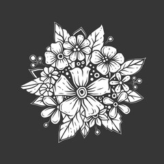 Original vector illustration of monochrome flowers.