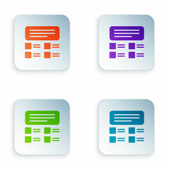 Color Online quiz, test, survey or checklist icon isolated on white background. Exam list. E-education concept. Set colorful icons in square buttons. Vector Illustration