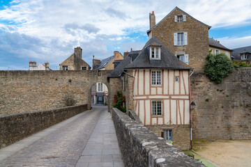 Fototapeta na wymiar Vannes, beautiful city in Brittany, old half-timbered houses in the ramparts garden 