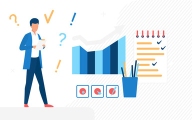 Seo website analysis content statistics results graph. Digital marketing manager optimization strategy