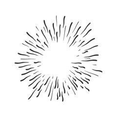 Obraz premium Hand drawn starburst doodle explosion vector illustration isolated on white background. Retro vintage design sun rays or fireworks radial elements of shine hipster arts.