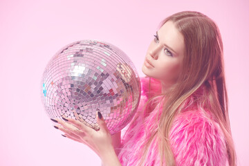 glamorous girl with disco ball