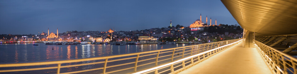 Fototapeta na wymiar Suleymaniye Mosque and banks of Istanbul historical area seen from Golden Horn Metro Bridge, Istanbul, Turkey, Eastern Europe