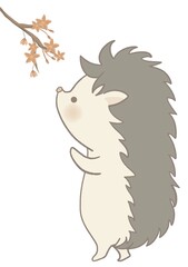 桜を見るハリネズミのイラスト