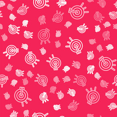 White line Target financial goal concept icon isolated seamless pattern on red background. Symbolic goals achievement, success. Vector