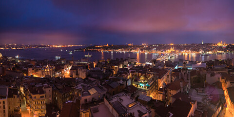 Obraz premium Istanbul at night, seen from Galata Tower, Turkey, Eastern Europe