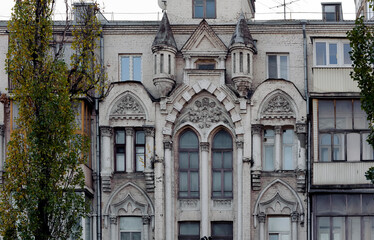 Fragment of old building facade in Kyiv Ukraine