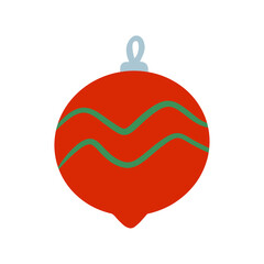 New Year tree toy illustration. Christmas red ball clip art isolated on white. Winter decoration flat design element.