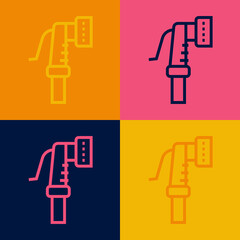 Pop art line Garden hose icon isolated on color background. Spray gun icon. Watering equipment. Vector