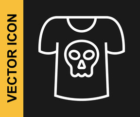 White line Shirt with skull icon isolated on black background. Happy Halloween party. Vector