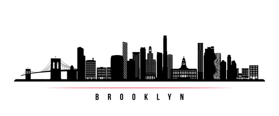 Brooklyn skyline horizontal banner. Black and white silhouette of Brooklyn, NYC. Vector template for your design. - obrazy, fototapety, plakaty