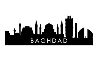 Baghdad skyline silhouette. Black Baghdad city design isolated on white background.