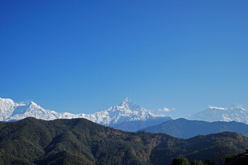 Car roof rack with natural landscape of snowcapped mountain view, Annapurna Himalayan range- Nepal