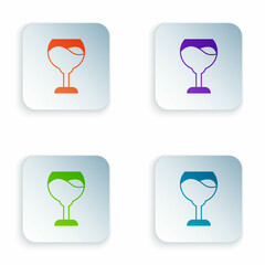 Color Wine glass icon isolated on white background. Wineglass sign. Set colorful icons in square buttons. Vector