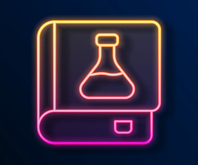 Glowing neon line Chemistry book icon isolated on black background. Vector