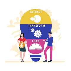 ETL - Extract Transform Load acronym. business concept background. vector illustration concept with keywords and icons. lettering illustration with icons for web banner, flyer, landing pag