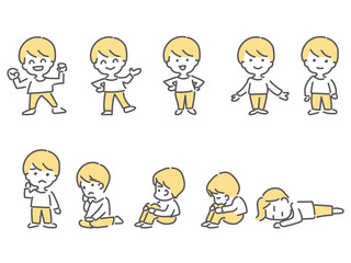 Naklejka premium 10種類のポーズをとる男性のアイコンセット