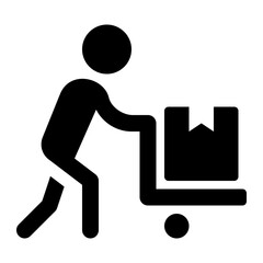Man Pushing Hand Truck Glyph Icon Vector