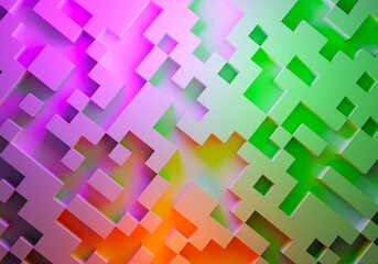 Colorful background. Bright geometric gradient. Three-dimensional background for your design. Geometric elements on multi-colored pattern. Abstract wallpaper. Green - purple texture. 3d rendering.