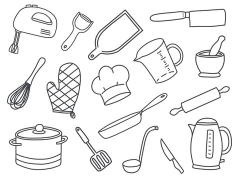 Illustration of items from the kitchen. Cooking utensils. Cooking accessories.
