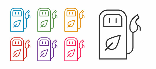 Set line Petrol or gas station icon isolated on white background. Car fuel symbol. Gasoline pump. Set icons colorful. Vector