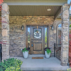 Square House exterior with a beautiful front garden entrance