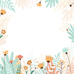 Naklejka na ściany i meble Banner on a light background. Flat illustration of a floral banner and background. Spring minimalistic flat wildflowers and plants