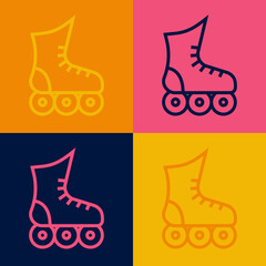 Pop art line Roller skate icon isolated on color background. Vector