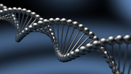 Science Molecular Titanium DNA Model Structure under blue flash light. 3D illustration. 3D CG. 3D high quality rendering.