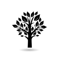 Obraz premium Tree logo silhouette icon with shadow