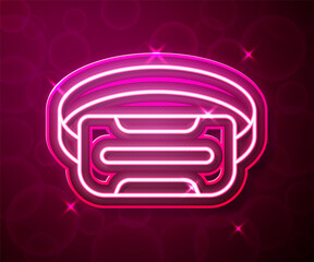 Glowing neon line Virtual reality glasses icon isolated on red background. Stereoscopic 3d vr mask. Optical head mounted display. Vector