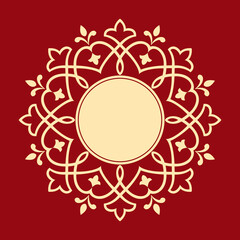 Decorative frame Elegant vector element for design in Eastern style, place for text. Floral golden and red border. Lace illustration for invitations and greeting cards