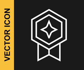 White line Game rating with medal icon isolated on black background. Level results for game. Vector
