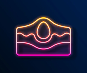 Glowing neon line Acne icon isolated on black background. Inflamed pimple on the skin. The sebum in the clogged pore promotes the growth of a bacteria. Vector