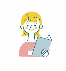 資料を見ながら案内をする人物　淡色ベクターイラスト